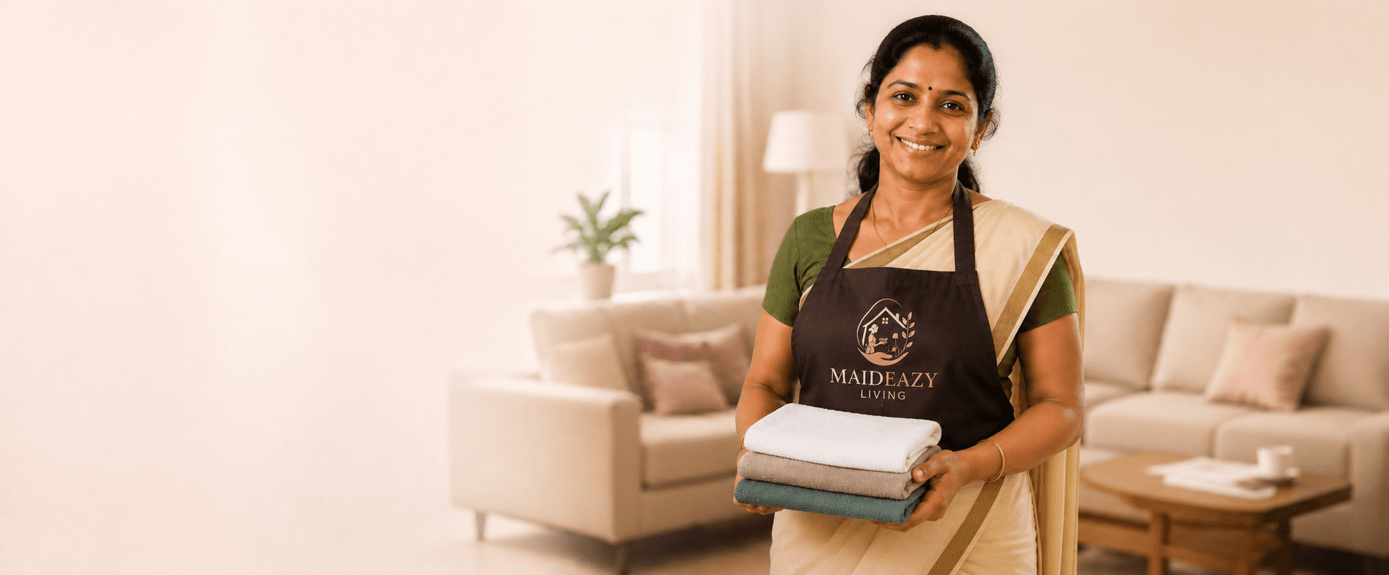 Professional domestic helper smiling